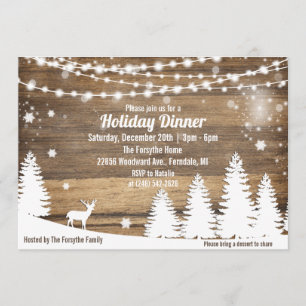 Rustic Winter Holiday Dîner de Noël Invitation
