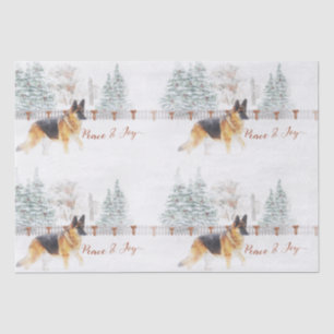 Rustic Winter Holiday Scene met German Shepherd Tissuepapier