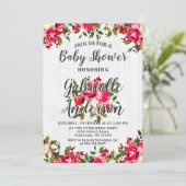 Rustic Winter Holly & Berry Baby shower Invitation (Debout devant)