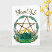 Rustic Winter Holly Candles Merry Blessed Yule Kaart (Gele Bloem)