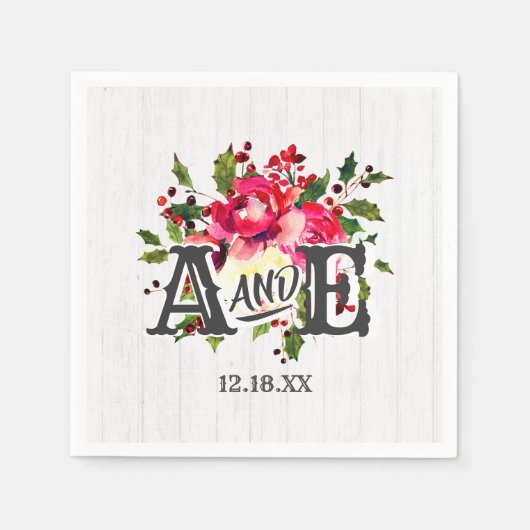Rustic Winter Holly White Wood Wedding Monogram Servetten (Voorkant)