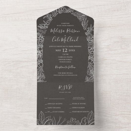 Rustic Winter | Koolstof afdichting en verzending All In One Uitnodiging (Binnen)
