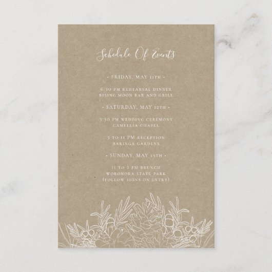 Rustic Winter | Kraft Schedule of Events Card Informatiekaartje (Voorkant)