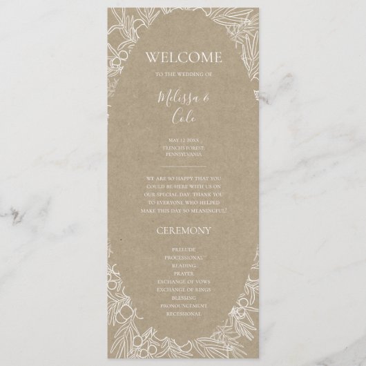 Rustic Winter | Kraft Wedding Programme Programma (Voorkant)