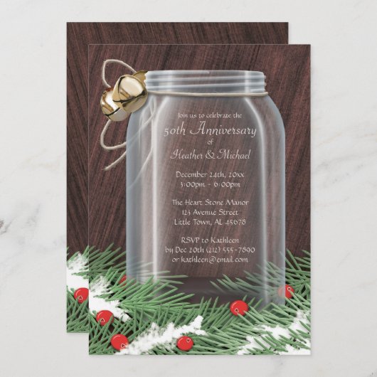 Rustic Winter Mason Jar Anniversaire Invitations (Devant / Derrière)
