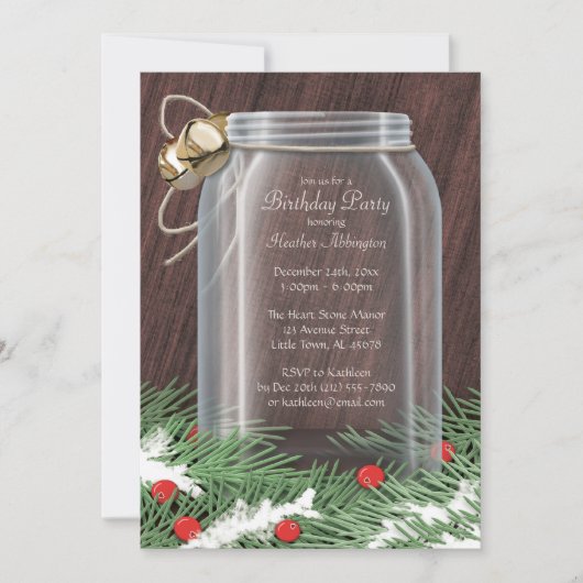 Rustic Winter Mason Jar Invitations fête d'anniver (Devant)