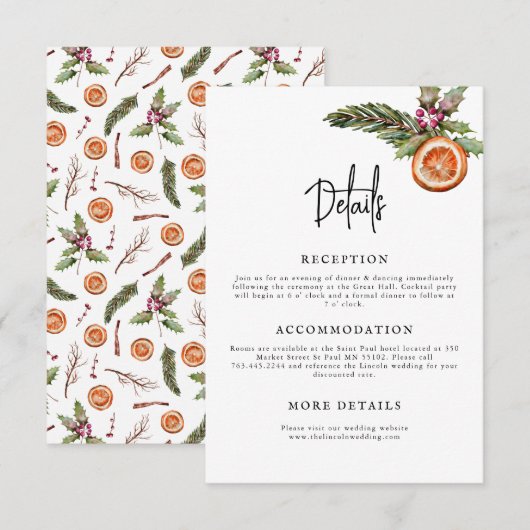 Rustic Winter Minimalist Wedding Details Informatiekaartje (Voorkant / Achterkant)