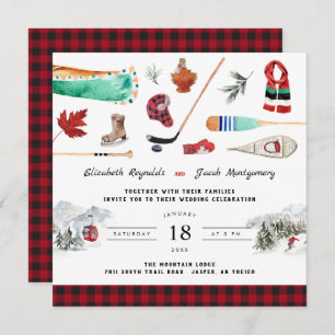 Rustic Winter Mountain Camping Wedding Invitatio Kaart