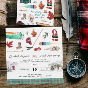 Rustic Winter Mountain Camping Wedding Kaart