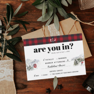 Rustic Winter Mountain Camping Wedding RSVP Aankondiging