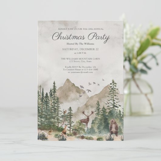 Rustic Winter Mountain Fête Invitation (Debout devant)
