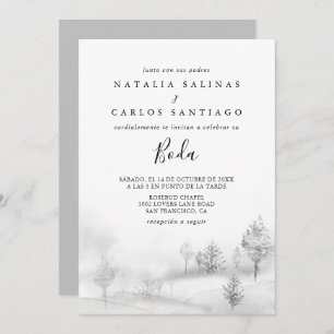 Rustic Winter Mountain Front en Back Boda Wedding Kaart