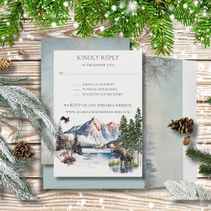 Rustic Winter Mountain Lodge RSVP Beantwoorden Kaart