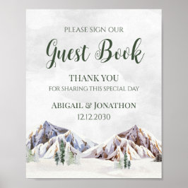 Rustic Winter Mountain Wedding Guest Book Sign Poster