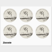 Rustic Winter Mountain Wedding Monogram Ronde Sticker (Vel)