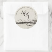 Rustic Winter Mountain Wedding Monogram Ronde Sticker (Tas)