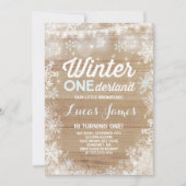 Rustic Winter ONE derland Birthday Invitation Blue (Devant)