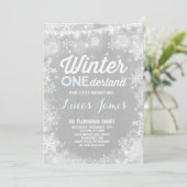 Rustic Winter ONE derland Birthday Invitation Blue (Debout devant)