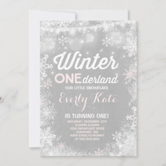 Rustic Winter ONE derland Invitation d'anniversair (Devant)