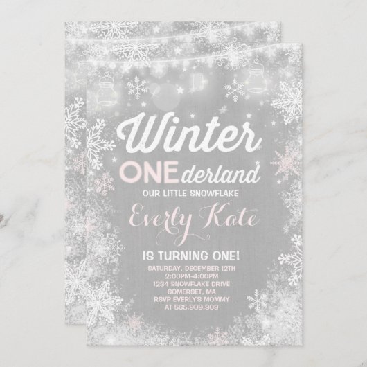 Rustic Winter ONE derland Invitation d'anniversair (Devant / Derrière)
