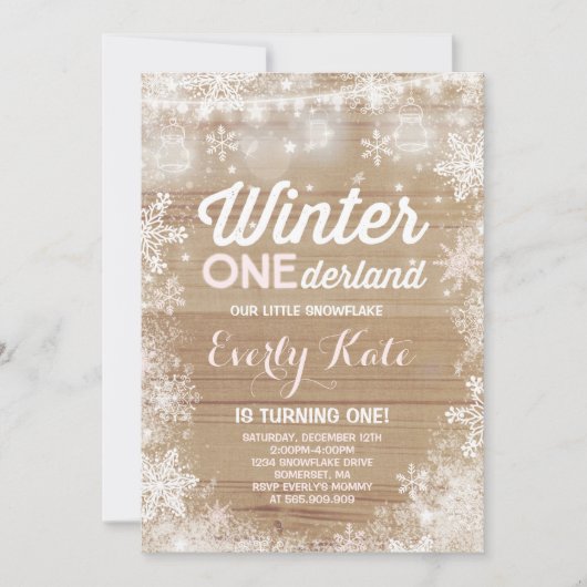 Rustic Winter ONE derland Invitation d'anniversair (Devant)