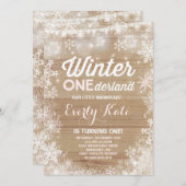 Rustic Winter ONE derland Invitation d'anniversair (Devant / Derrière)