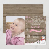 Rustic Winter Onederland 1e verjaardag Uitnodiging (Voorkant / Achterkant)