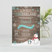 Rustic Winter Onederland 1e verjaardag Uitnodiging (Staand voorkant)