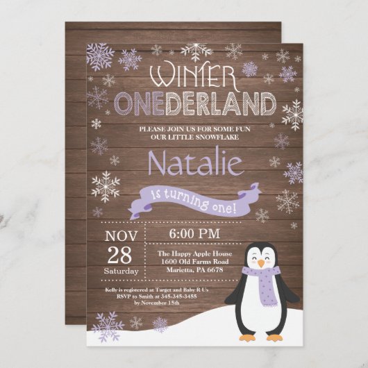 Rustic Winter Onederland 1e verjaardag Uitnodiging (Voorkant / Achterkant)