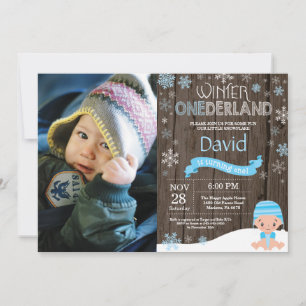 Rustic Winter Onederland 1e verjaardagsuitnodiging Kaart