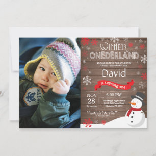 Rustic Winter Onederland 1e Verjaardagsuitnodiging Kaart