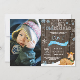 Rustic Winter Onederland Deer 1st Birthday Kaart