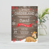 Rustic Winter Onederland Deer 1st Birthday Kaart (Staand voorkant)