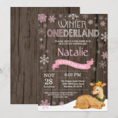 Rustic Winter Onederland Deer 1st Birthday Kaart (Voorkant / Achterkant)