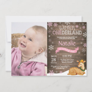 Rustic Winter Onederland Deer 1st Birthday Kaart