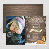 Rustic Winter Onederland Deer 1st Birthday Kaart (Voorkant / Achterkant)