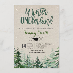 Rustic Winter onederland FIRST BIRTHDAY Kaart