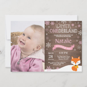 Rustic Winter Onederland Fox 1ste verjaardag Kaart