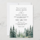 Rustic winter pine trees Budget QR Code Wedding Kaart (Voorkant)
