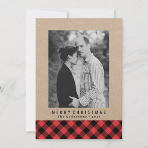 Rustic Winter Plaid Kerst Fotokaart Feestdagenkaart