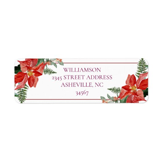 Rustic Winter Poinsettia Red Christmas Wedding Etiket (Voorkant)