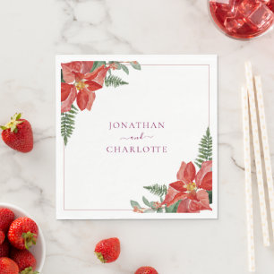 Rustic Winter Poinsettia Rode Kerst Huwelijk Servet