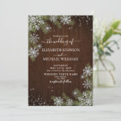 Rustic Winter Silver Snowflake Wood Pine Weddensch Kaart (Staand voorkant)