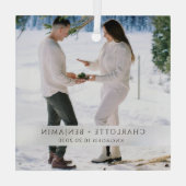 Rustic Winter Snow Engagement Photo Glas Ornament (Achterkant)