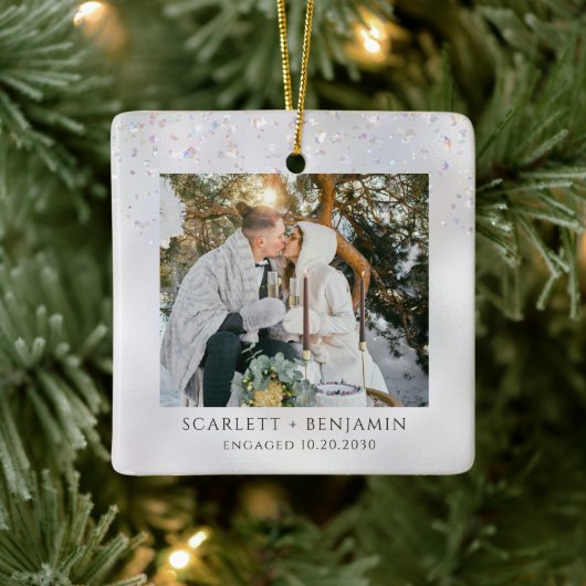 Rustic Winter Snow Engagement Photo Keramisch Ornament (Boom)