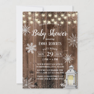 Rustic Winter Snowflake Lantern Baby shower Kaart