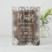 Rustic Winter Snowflake ONEderland 1st Birthday Kaart (Staand voorkant)