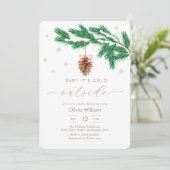 Rustic Winter Snowflake Pine cone Baby Shower Kaart (Staand voorkant)