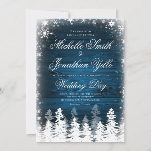 Rustic Winter Snowflake Wedding Kaart (Voorkant)