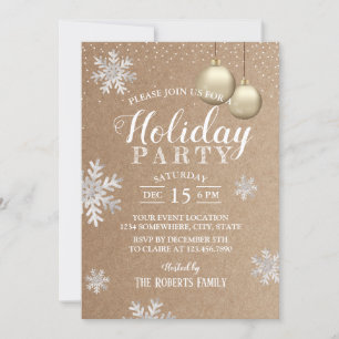 Rustic Winter Snowflakes Holiday Party Kraft Kaart